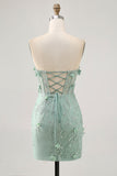 Sage Sweetheart Corset Appliqued Short Prom Dress