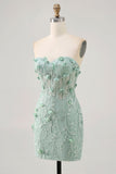 Sage Sweetheart Corset Appliqued Short Prom Dress