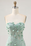 Sage Sweetheart Corset Appliqued Short Prom Dress
