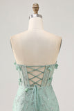 Sage Sweetheart Corset Appliqued Short Prom Dress