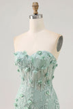 Sage Sweetheart Corset Appliqued Short Prom Dress