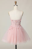 Pink Corset A Line Short Appliqued Cocktail Dress with Beading