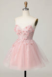 Pink Corset A Line Short Appliqued Cocktail Dress with Beading