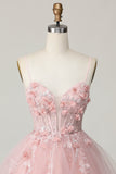Pink Corset A Line Short Appliqued Cocktail Dress with Beading