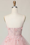 Pink Corset A Line Short Appliqued Cocktail Dress with Beading