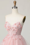 Pink Corset A Line Short Appliqued Cocktail Dress with Beading