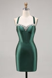 Corset Satin Bodycon Dark Green Cocktail Dress