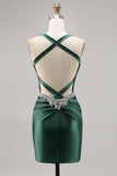 Corset Satin Bodycon Dark Green Cocktail Dress