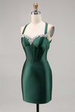 Corset Satin Bodycon Dark Green Cocktail Dress