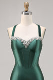 Corset Satin Bodycon Dark Green Cocktail Dress