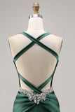 Corset Satin Bodycon Dark Green Cocktail Dress