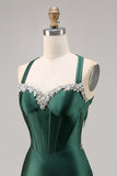 Corset Satin Bodycon Dark Green Cocktail Dress