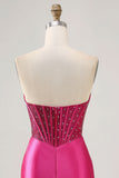 Sparkly Fuchsia Corset Tight Satin Short Prom Dress