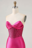 Sparkly Fuchsia Corset Tight Satin Short Prom Dress