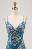 Bodycon Short Floral Peacock Cocktail Dress with Sequins