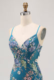 Bodycon Short Floral Peacock Cocktail Dress with Sequins
