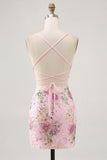 Bodycon Short Floral Peacock Cocktail Dress with Sequins