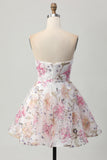 Sparkly A-Line Strapless Floral Short Prom Dress with Sequins