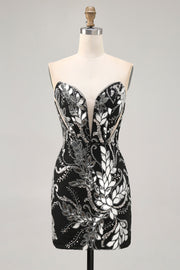 Sparkly Black Bodycon Sequins Short Homecoming Dress with Beading