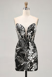 Sparkly Black Bodycon Sequins Short Homecoming Dress with Beading
