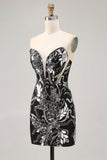 Sparkly Black Bodycon Sequins Short Homecoming Dress with Beading
