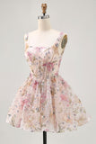 Sparkly Floral A-line Square Neck Sequins Short Prom Dress with Lace Up Back