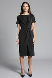 Navy Sheath Ruched Midi Work Dress