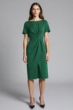 Navy Sheath Ruched Midi Work Dress