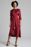 A Line Plum Ruffled Midi Work Dress