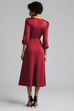 A Line Plum Ruffled Midi Work Dress