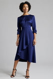 A Line Plum Ruffled Midi Work Dress