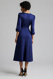 A Line Plum Ruffled Midi Work Dress