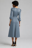A Line Plum Ruffled Midi Work Dress