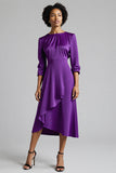 A Line Plum Ruffled Midi Work Dress