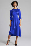A Line Plum Ruffled Midi Work Dress