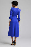 A Line Plum Ruffled Midi Work Dress