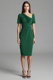 Navy Ruched Short Sleeve Sheath Work Dress