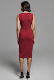 Grey Ruched Sheath Midi Work Dress With Slit
