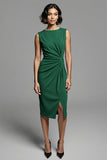 Grey Ruched Sheath Midi Work Dress With Slit