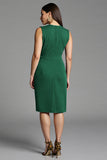 Sheath Navy V Neck Midi Work Dress With Sash