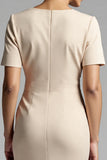 Simple Champagne Ruched Sheath Midi Work Dress