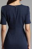 Navy Shesth Ruched Work Dress With Slit