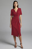 Navy Shesth Ruched Work Dress With Slit