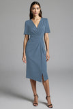 Navy Shesth Ruched Work Dress With Slit