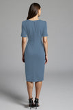 Navy Shesth Ruched Work Dress With Slit