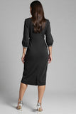 Sheath Navy Beaded V Neck Work Dress