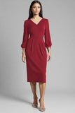 Sheath Navy Beaded V Neck Work Dress