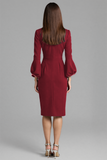 Sheath Navy Beaded V Neck Work Dress