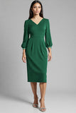 Sheath Navy Beaded V Neck Work Dress