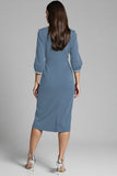 Sheath Navy Beaded V Neck Work Dress